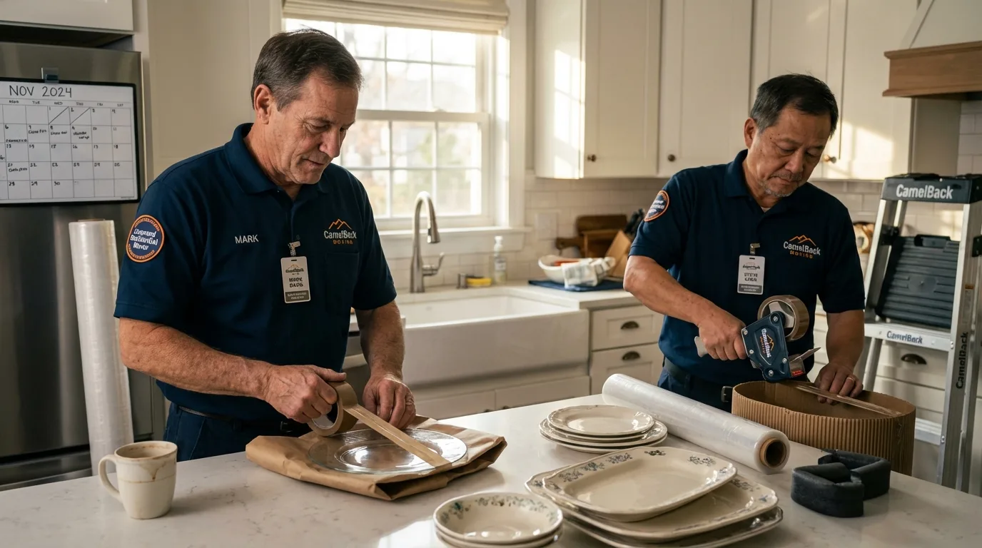 Professional crew packing kitchen dishware in Walnut, IL